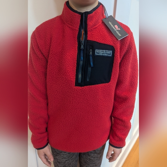 Vineyard Vines Red Boys Sherpa Half Zip Fleece - Picture 10 of 15